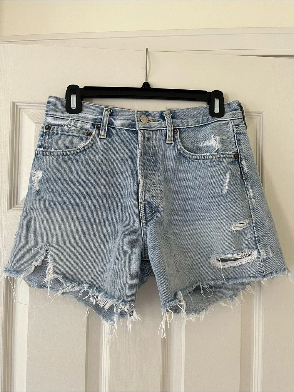 Agolde Parker Long High Waist Cutoff Denim Shorts, Swapmeet, Size 26 Light Wash